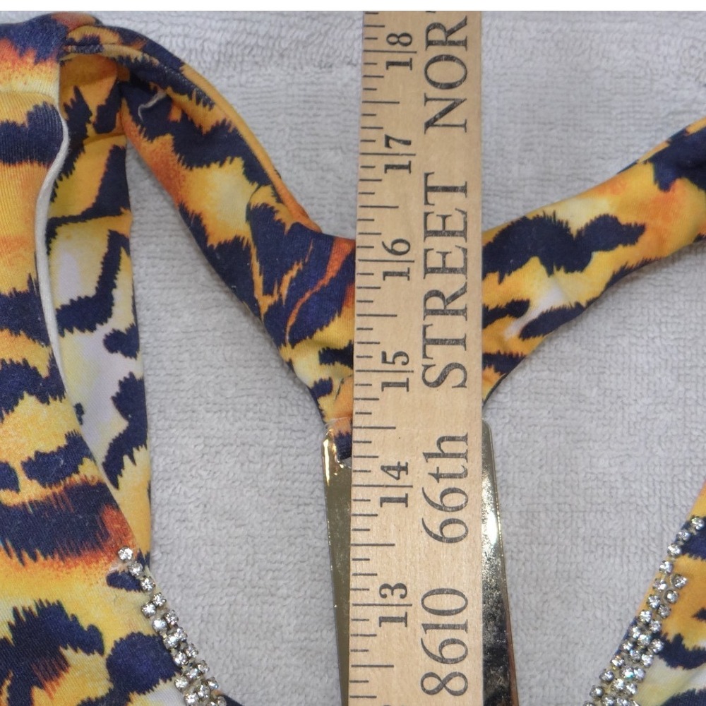 Rare Rhero Jeans Womens Tiger Print Tank Top Rhinestone Gold Hardware Racerback - Picture 8 of 8
